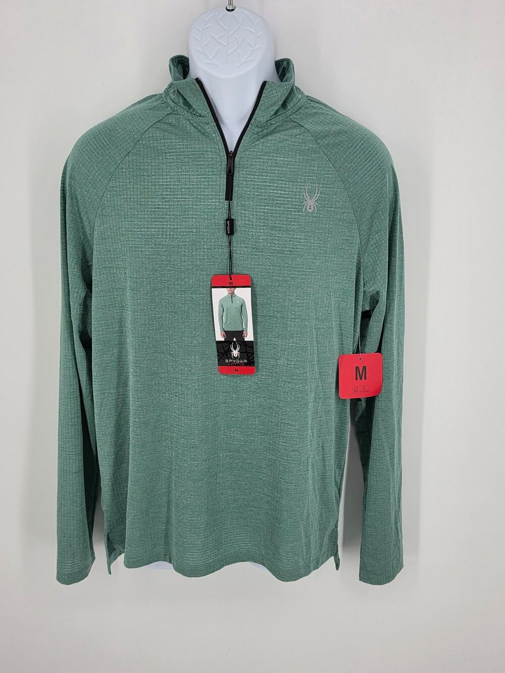 Spyder Active Pullover Medium M Green Grid Fleece Quarter Zip NWT Running